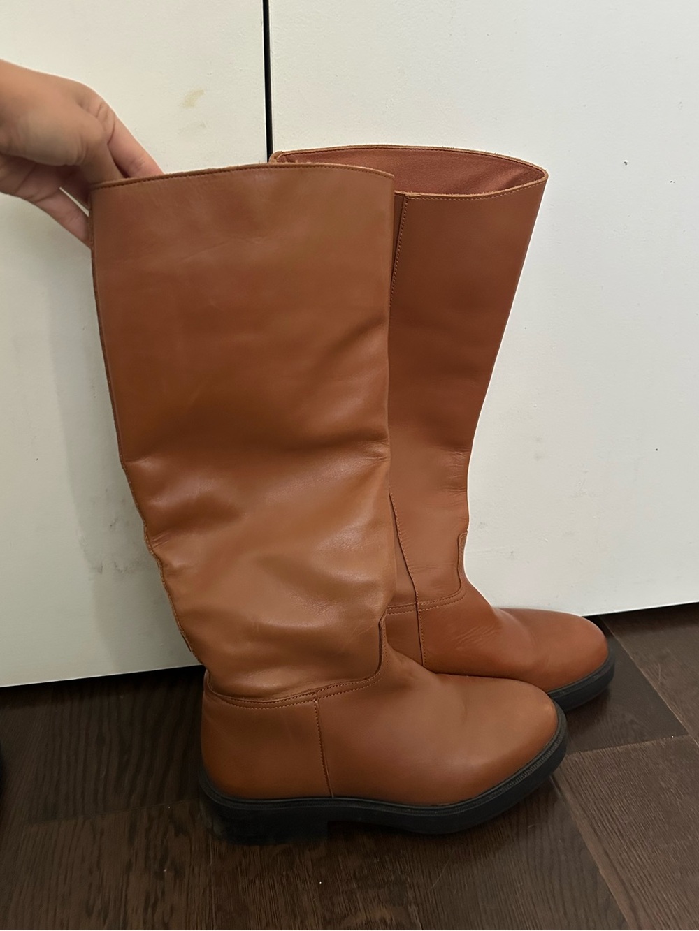 Mango Women's Tall Leather Boots - Tan